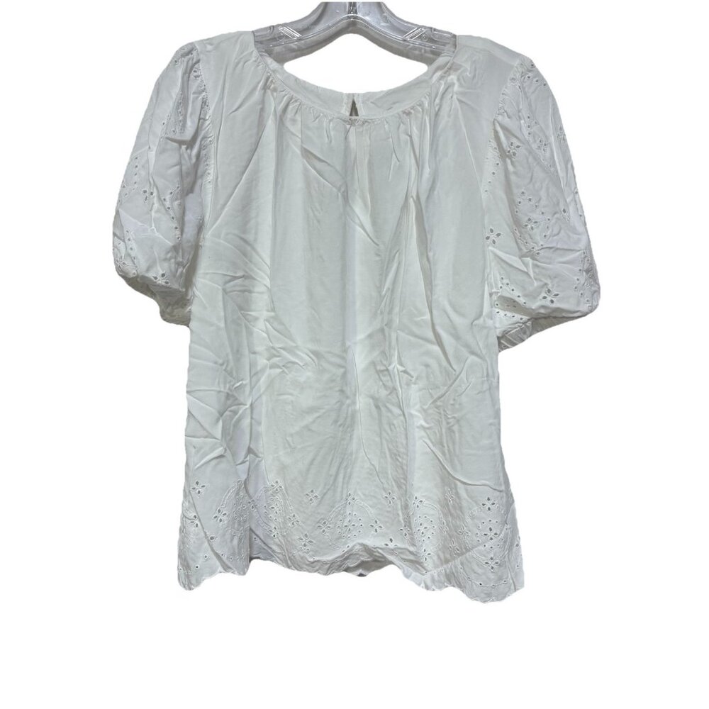 Old Navy Womens Large Eyelet Balloon Sleeve Blouse Top Shirt White